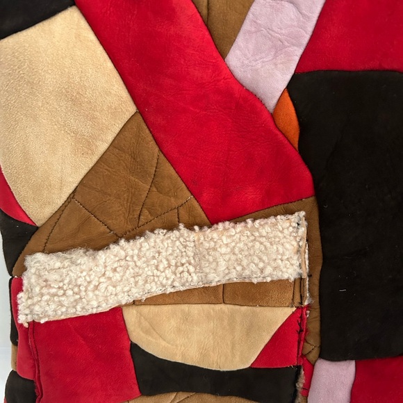 Lambskin Patchwork Vest Red Brown Multi Size L - Picture 6 of 14